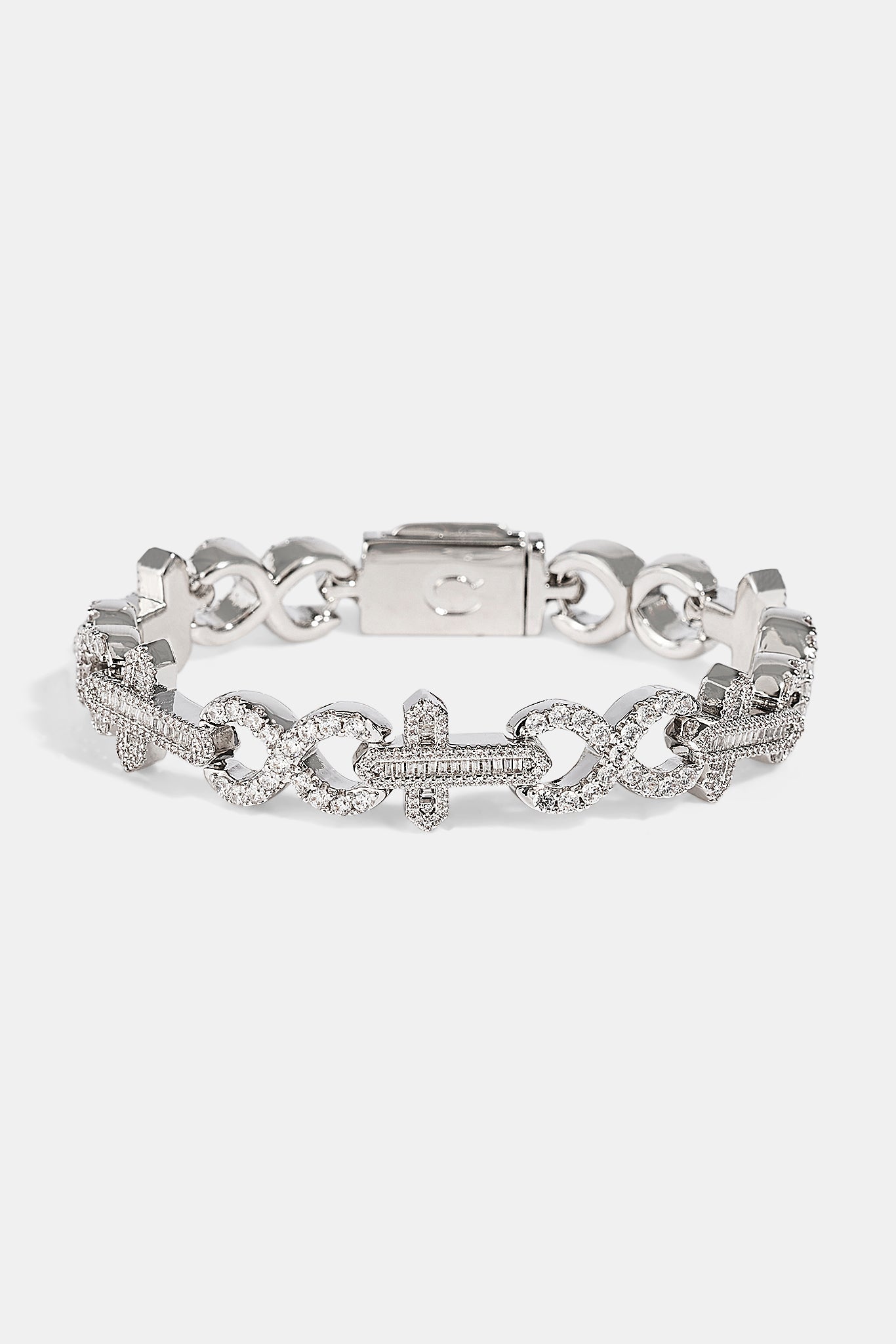 Iced Cross & Infinity Bracelet - 10mm - White